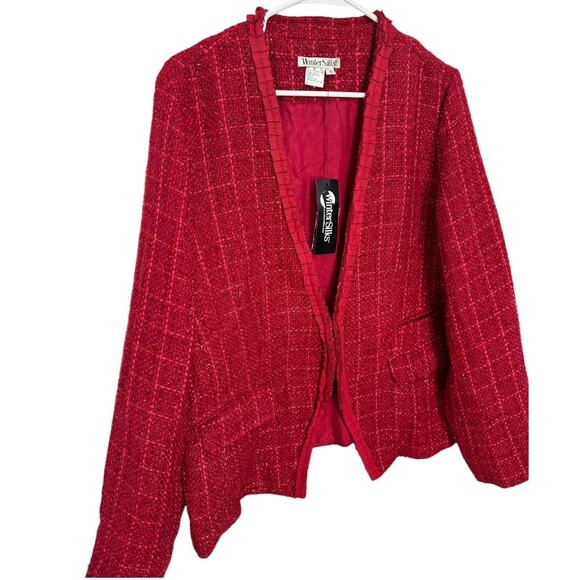 NWT WinterSilks red silk Multi Woven tweed collarless blazer coat size XL - Picture 5 of 16